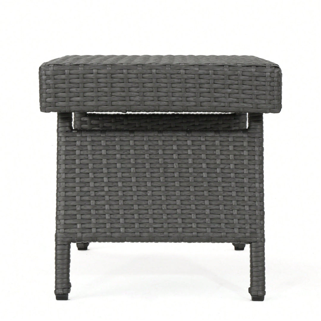 Transitional Faux Rattan Wicker Snack Table With Iron Frame No Assembly Required Image 3