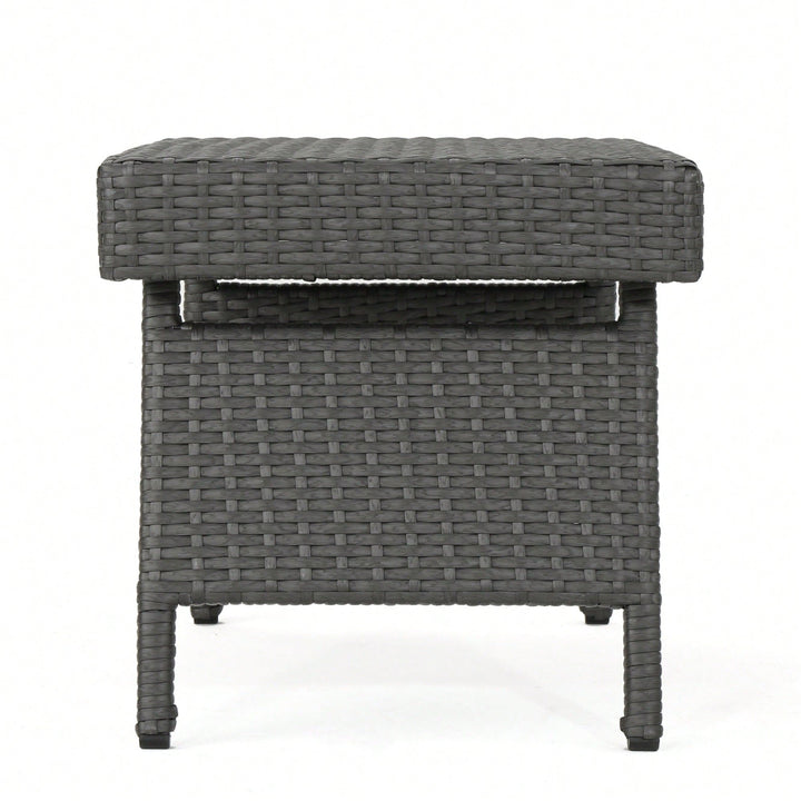 Transitional Faux Rattan Wicker Snack Table With Iron Frame No Assembly Required Image 3