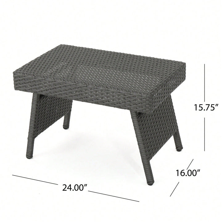 Transitional Faux Rattan Wicker Snack Table With Iron Frame No Assembly Required Image 5