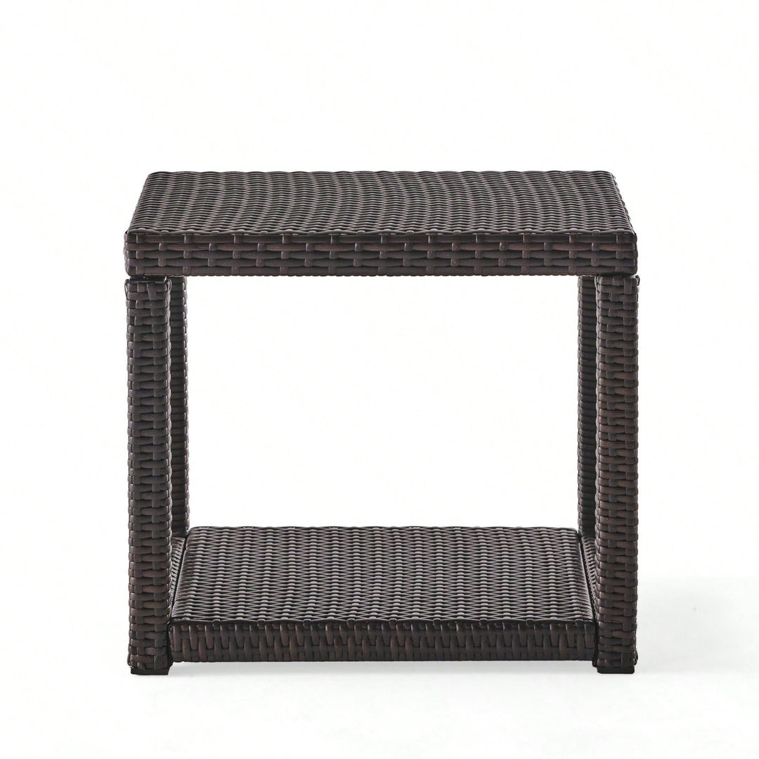 Weather-Resistant Outdoor Accent Table with Storage for Garden Balcony Deck - Multibrown Wicker 21.5x17.75x19.25 Inches Image 2