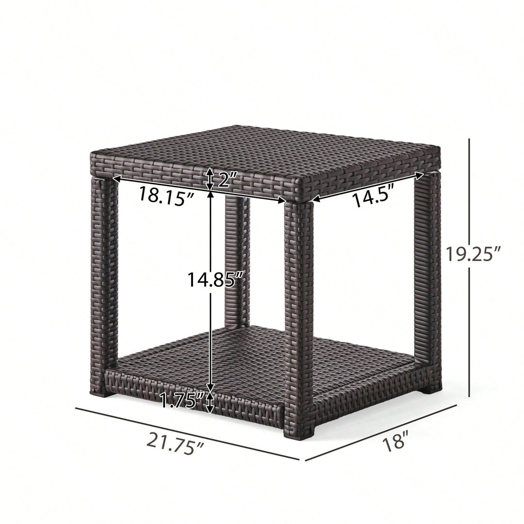 Weather-Resistant Outdoor Accent Table with Storage for Garden Balcony Deck - Multibrown Wicker 21.5x17.75x19.25 Inches Image 4