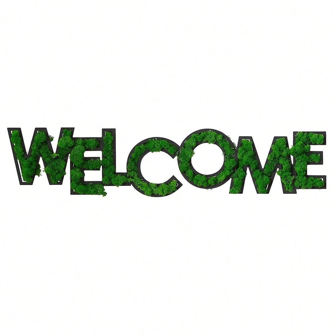 Welcome Letter Moss Wall Art Decor - Low Maintenance Iron Frame with Preserved Moss for Unique Indoor Spaces Image 1