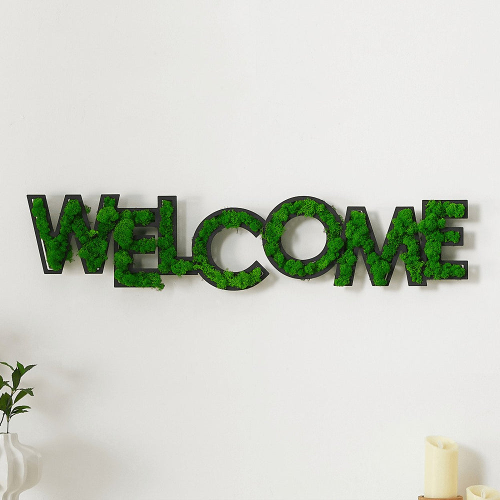 Welcome Letter Moss Wall Art Decor - Low Maintenance Iron Frame with Preserved Moss for Unique Indoor Spaces Image 2