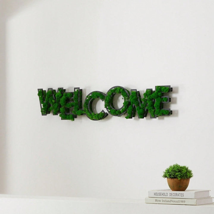 Welcome Letter Moss Wall Art Decor - Low Maintenance Iron Frame with Preserved Moss for Unique Indoor Spaces Image 3