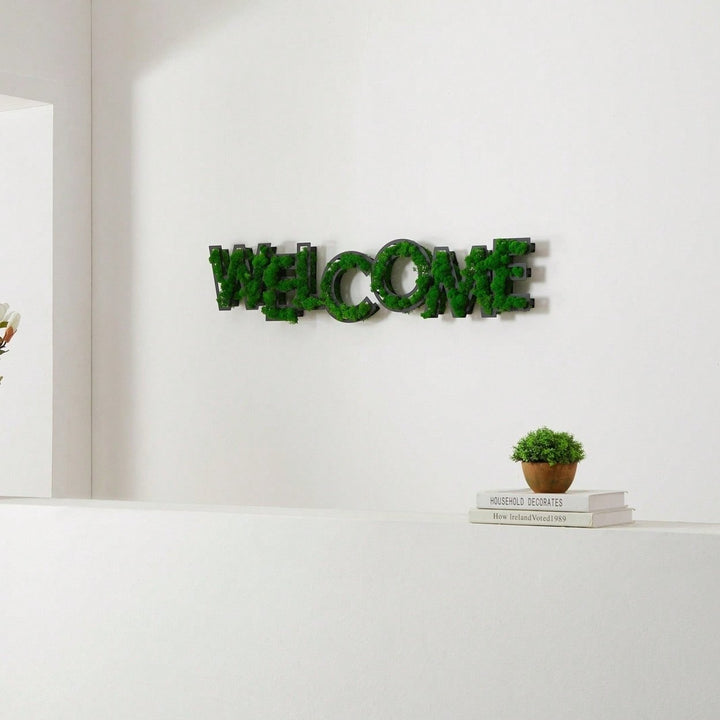 Welcome Letter Moss Wall Art Decor - Low Maintenance Iron Frame with Preserved Moss for Unique Indoor Spaces Image 4