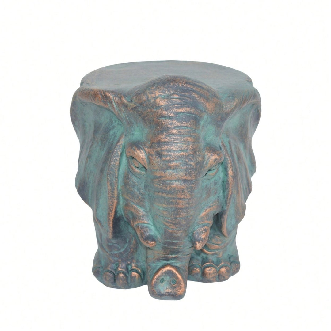 Whimsical Elephant Garden Stool With Copper Patina Finish - Perfect For Outdoor Spaces And Decor Image 1