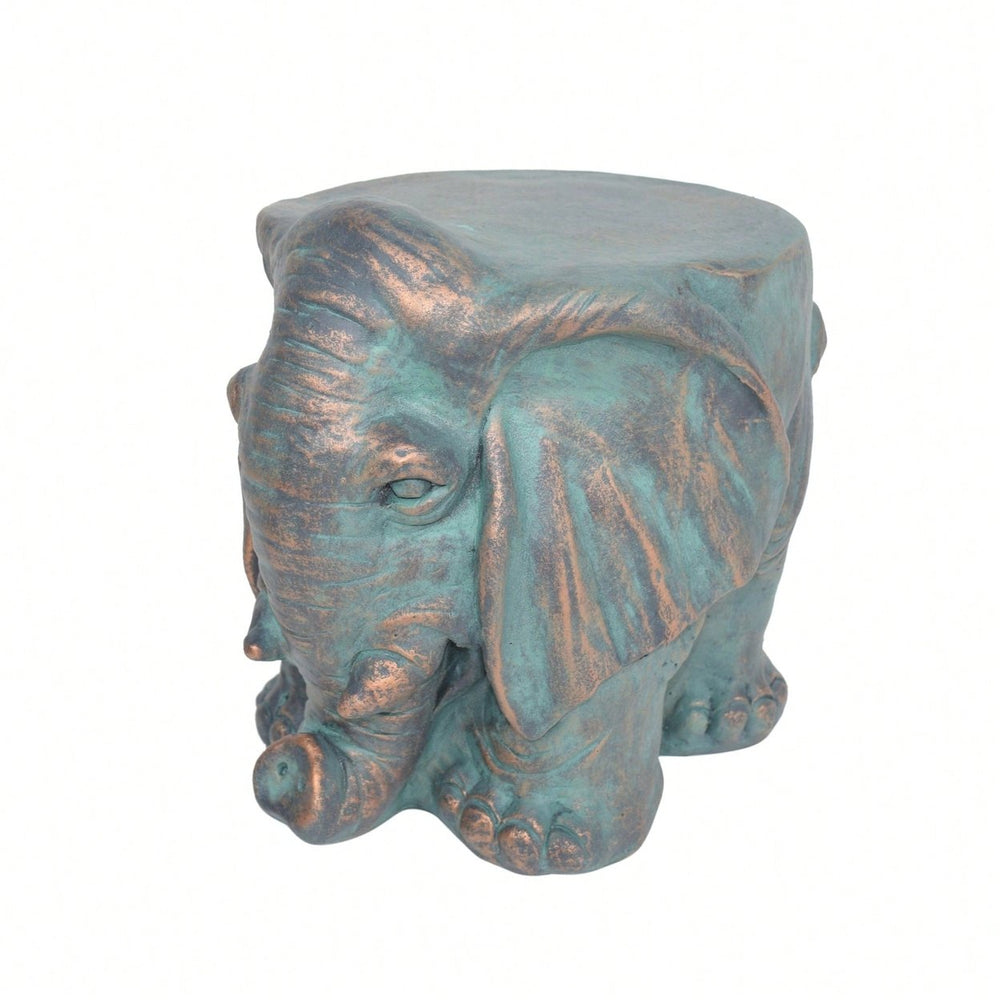 Whimsical Elephant Garden Stool With Copper Patina Finish - Perfect For Outdoor Spaces And Decor Image 2