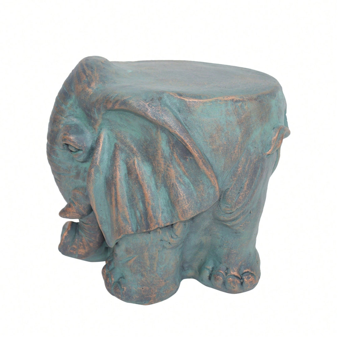 Whimsical Elephant Garden Stool With Copper Patina Finish - Perfect For Outdoor Spaces And Decor Image 3