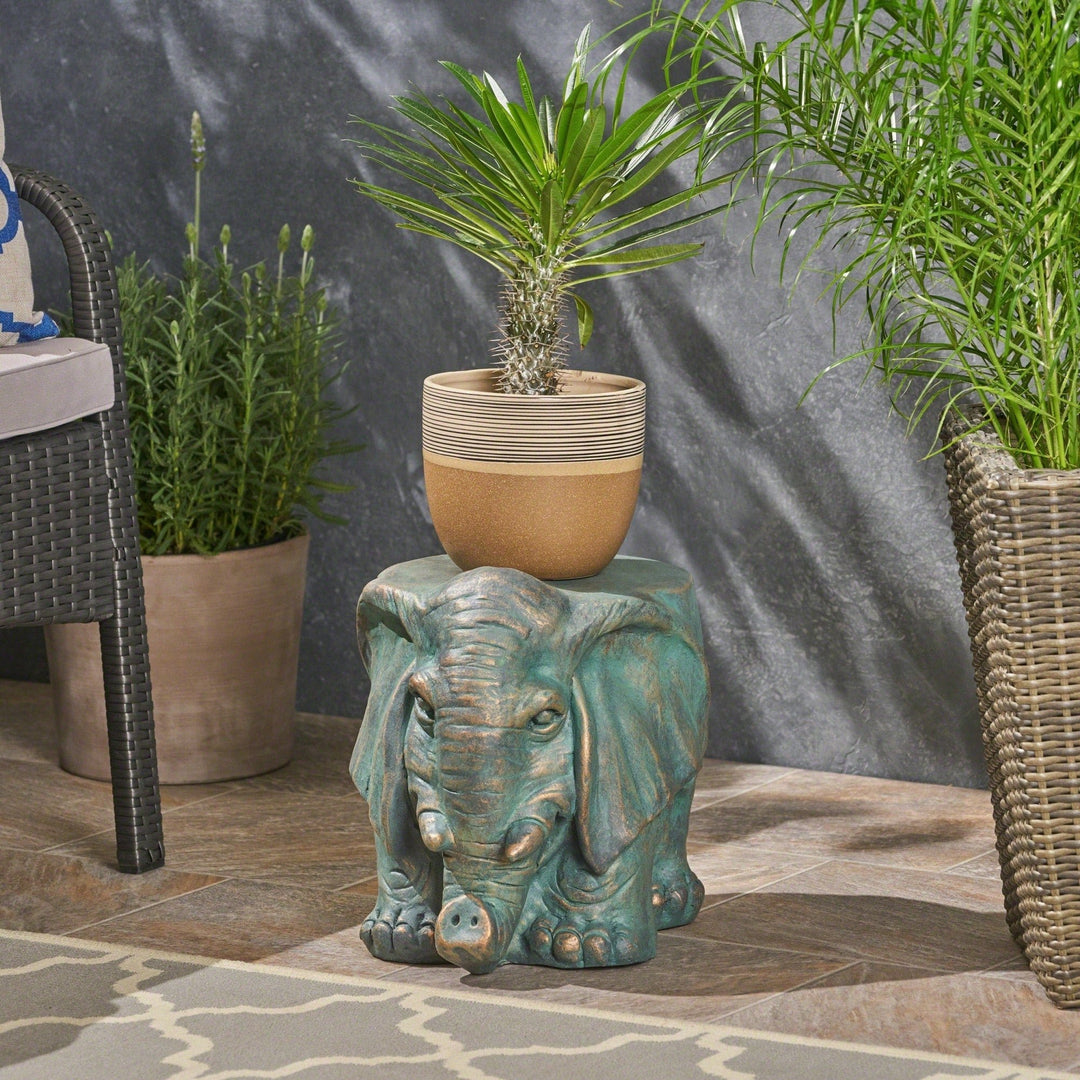 Whimsical Elephant Garden Stool With Copper Patina Finish - Perfect For Outdoor Spaces And Decor Image 7