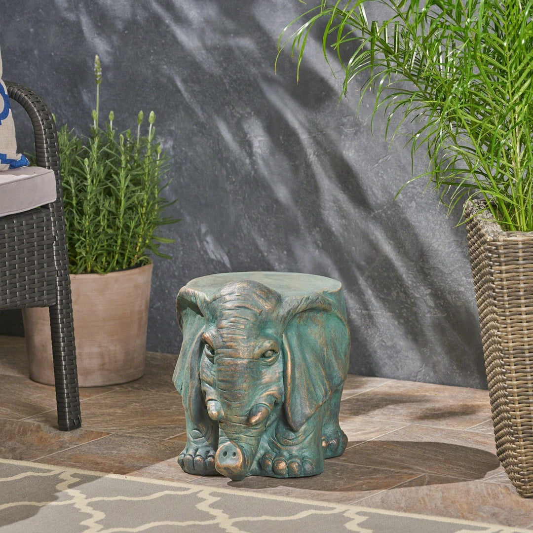 Whimsical Elephant Garden Stool With Copper Patina Finish - Perfect For Outdoor Spaces And Decor Image 8