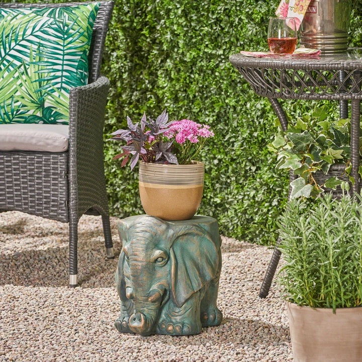 Whimsical Elephant Garden Stool With Copper Patina Finish - Perfect For Outdoor Spaces And Decor Image 9