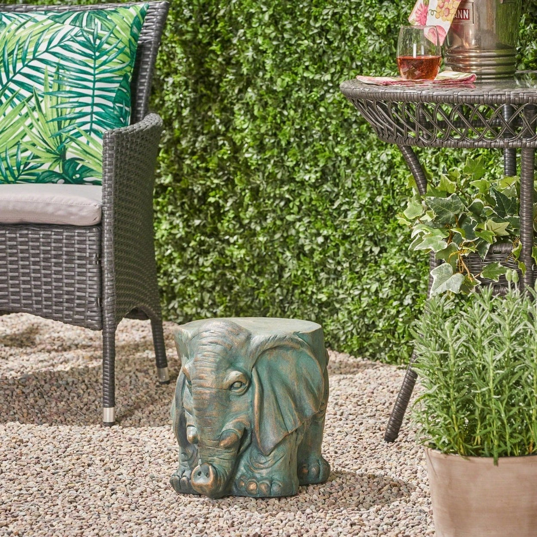 Whimsical Elephant Garden Stool With Copper Patina Finish - Perfect For Outdoor Spaces And Decor Image 10