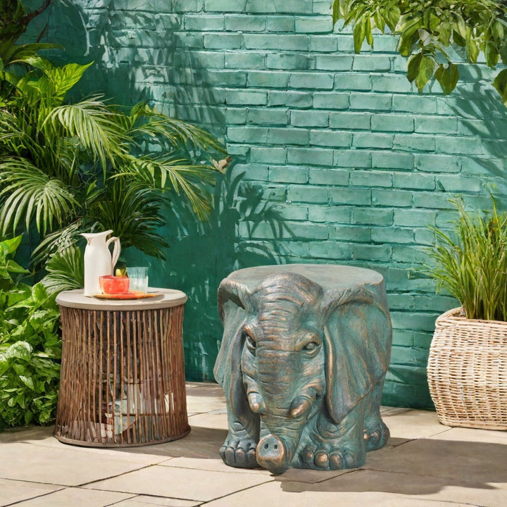 Whimsical Elephant Garden Stool With Copper Patina Finish - Perfect For Outdoor Spaces And Decor Image 11