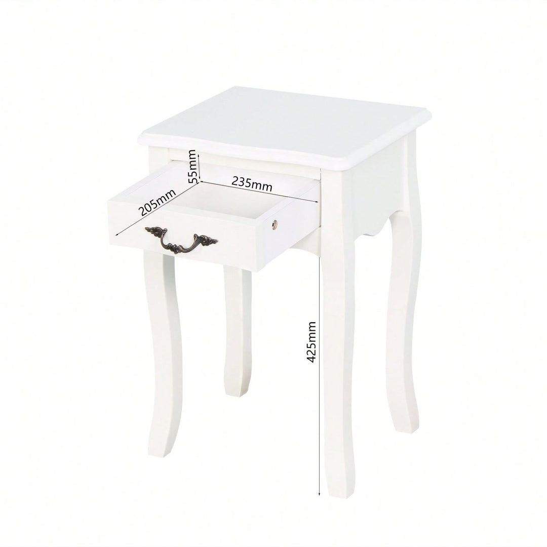 White Floor-Standing Storage Table With Drawer And Curved Legs For Living Room Decor Image 2