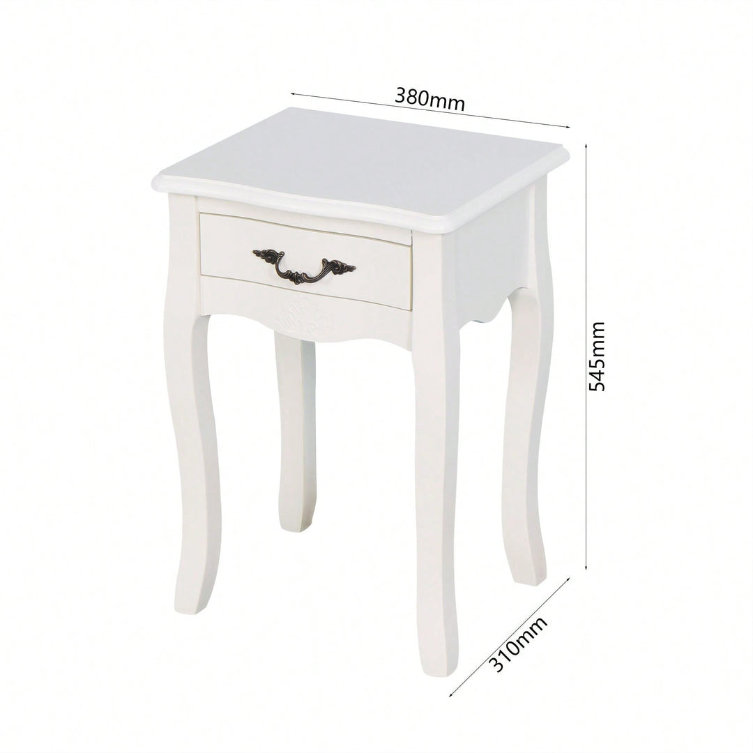 White Floor-Standing Storage Table With Drawer And Curved Legs For Living Room Decor Image 4