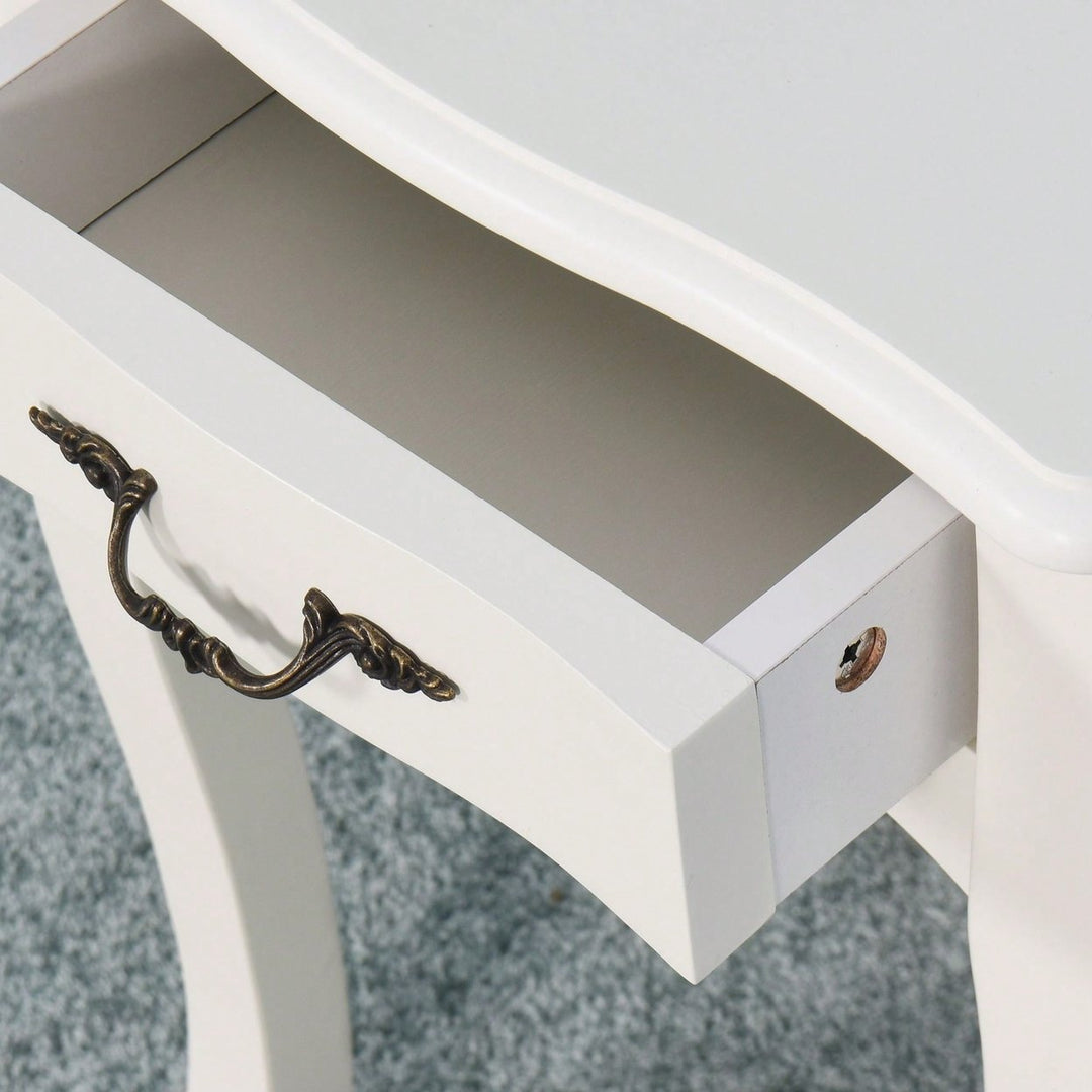 White Floor-Standing Storage Table With Drawer And Curved Legs For Living Room Decor Image 6