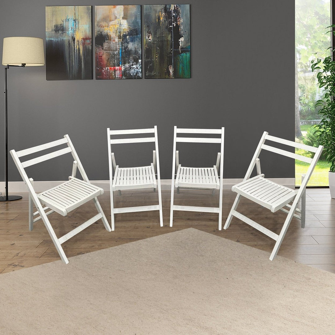 White Folding Slatted Wood Chairs - Set of 4, Portable and Stylish Event Seating, Perfect for Parties, Weddings, and Image 1