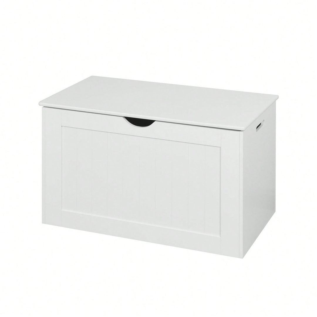 White Lift Top Entryway Storage Cabinet With 2 Safety Hinge, Wooden Toy Box Image 1