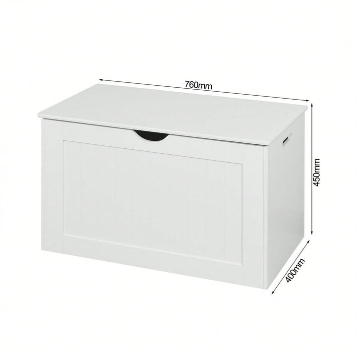 White Lift Top Entryway Storage Cabinet With 2 Safety Hinge, Wooden Toy Box Image 3