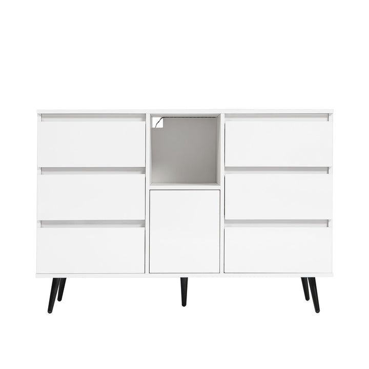 White High Gloss Living Room Sideboard Storage Cabinet with LED Light Modern Kitchen Buffet Wooden Display Unit Image 4