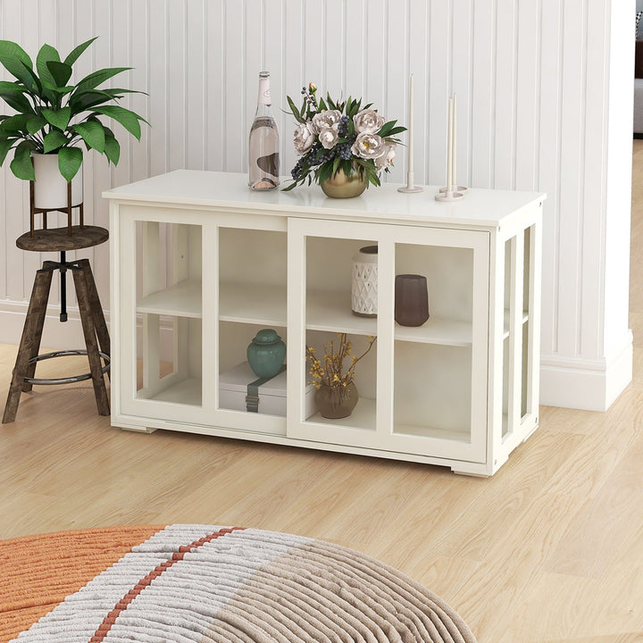 White Kitchen Storage Stand Cupboard with Glass Door  Stylish Organizer for Home and Kitchen Image 3