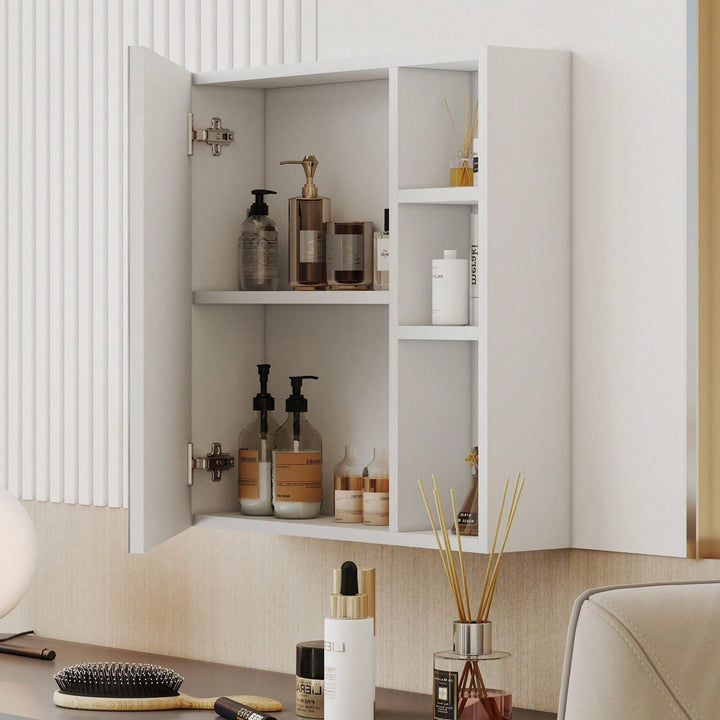 White MDF Material Mirror Cabinet, Bathroom Mirror, And A Separate Wall Mounted Bathroom Mirror For Storage And Space Image 3