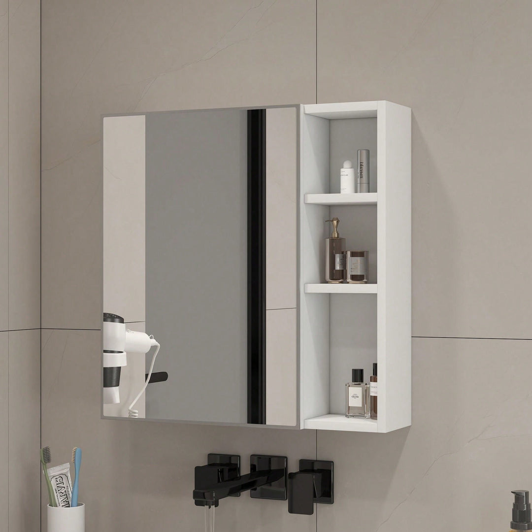 White MDF Material Mirror Cabinet, Bathroom Mirror, And A Separate Wall Mounted Bathroom Mirror For Storage And Space Image 4