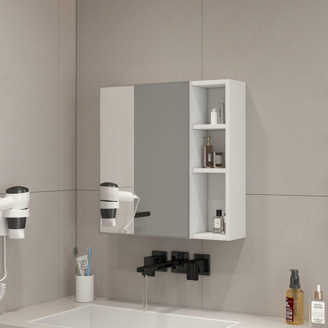 White MDF Material Mirror Cabinet, Bathroom Mirror, And A Separate Wall Mounted Bathroom Mirror For Storage And Space Image 5