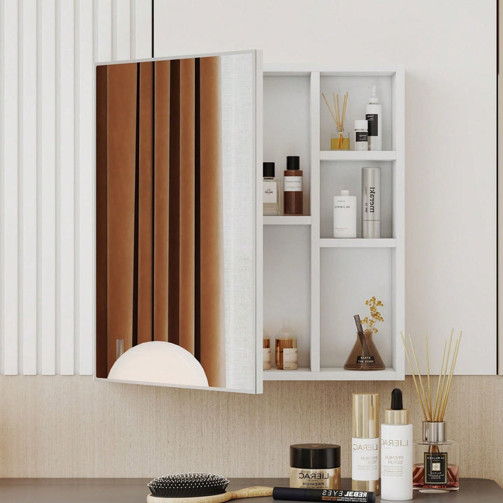 White MDF Material Mirror Cabinet, Bathroom Mirror, And A Separate Wall Mounted Bathroom Mirror For Storage And Space Image 6