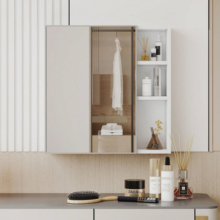 White MDF Material Mirror Cabinet, Bathroom Mirror, And A Separate Wall Mounted Bathroom Mirror For Storage And Space Image 8