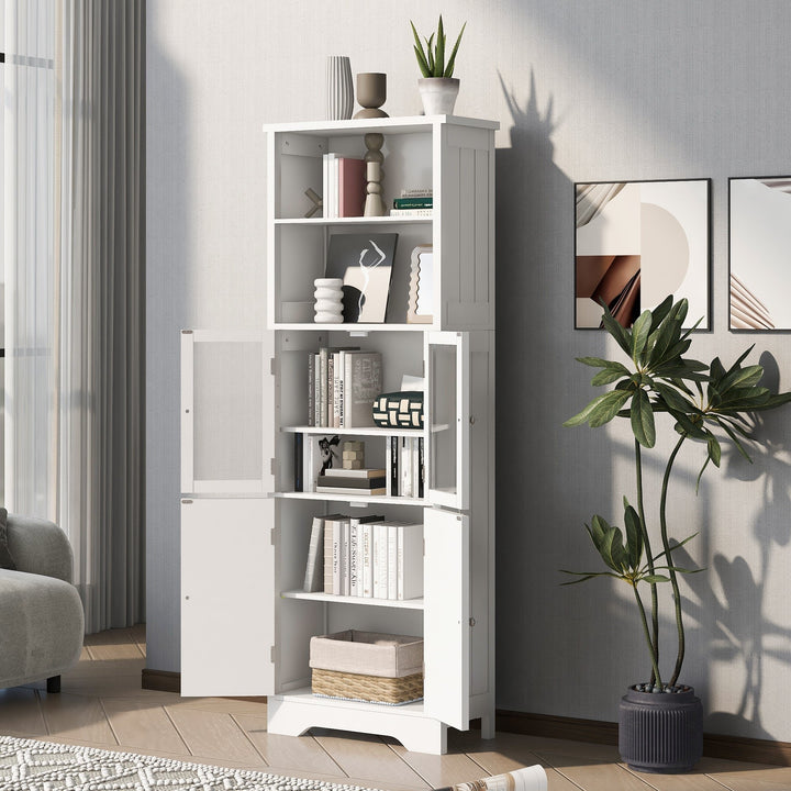 White Tall Storage Cabinet with Shelves and Doors, Versatile MDF Organizer for Bathroom, Kitchen, Living Room Image 2