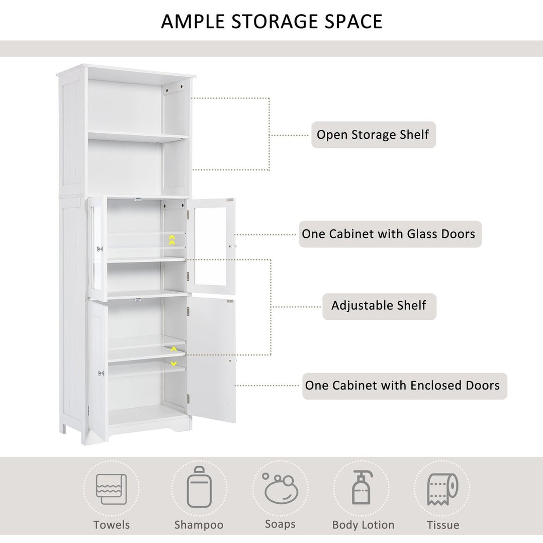 White Tall Storage Cabinet with Shelves and Doors, Versatile MDF Organizer for Bathroom, Kitchen, Living Room Image 5