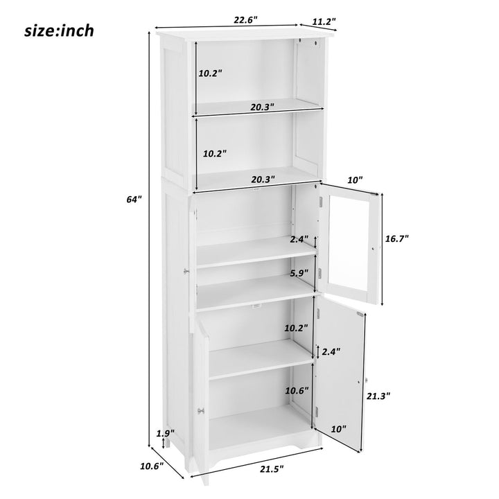 White Tall Storage Cabinet with Shelves and Doors, Versatile MDF Organizer for Bathroom, Kitchen, Living Room Image 6