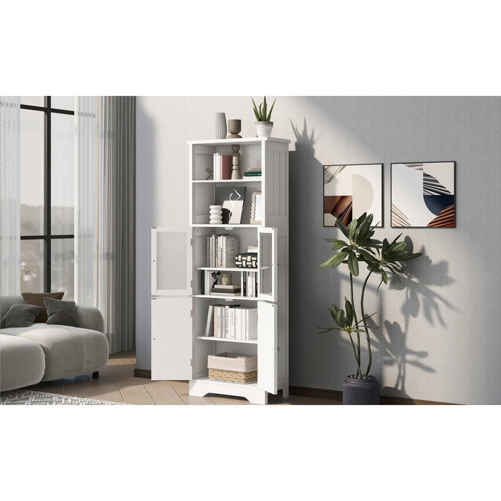 White Tall Storage Cabinet with Shelves and Doors, Versatile MDF Organizer for Bathroom, Kitchen, Living Room Image 8