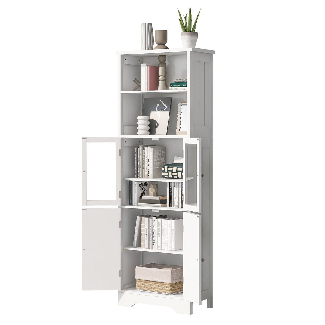 White Tall Storage Cabinet with Shelves and Doors, Versatile MDF Organizer for Bathroom, Kitchen, Living Room Image 9