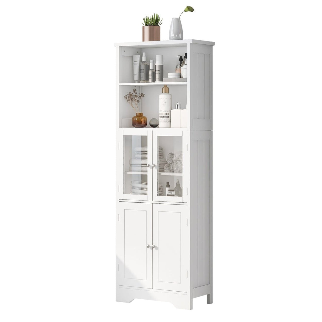 White Tall Storage Cabinet with Shelves and Doors, Versatile MDF Organizer for Bathroom, Kitchen, Living Room Image 10