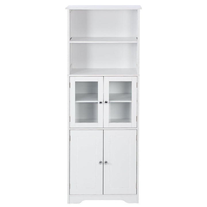 White Tall Storage Cabinet with Shelves and Doors, Versatile MDF Organizer for Bathroom, Kitchen, Living Room Image 11