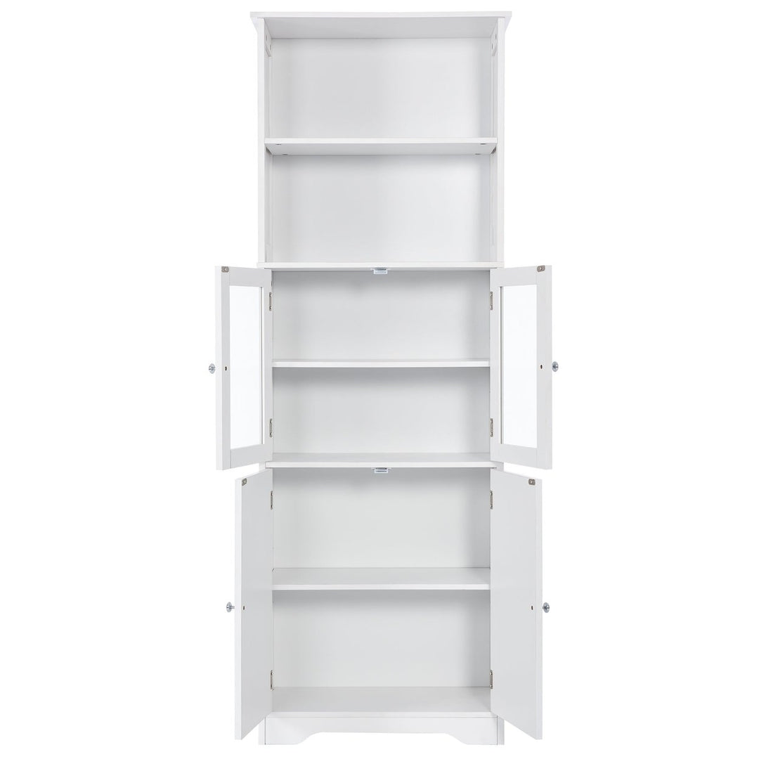 White Tall Storage Cabinet with Shelves and Doors, Versatile MDF Organizer for Bathroom, Kitchen, Living Room Image 12