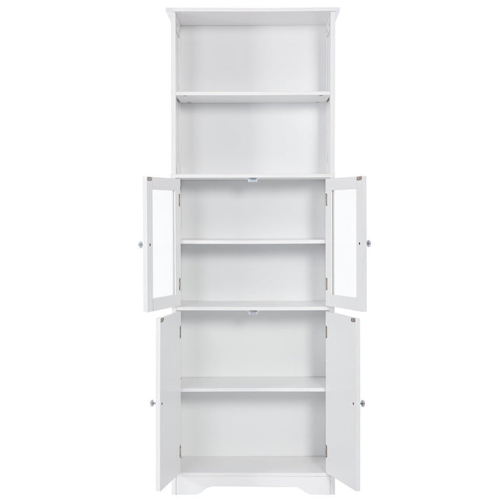 White Tall Storage Cabinet with Shelves and Doors, Versatile MDF Organizer for Bathroom, Kitchen, Living Room Image 12