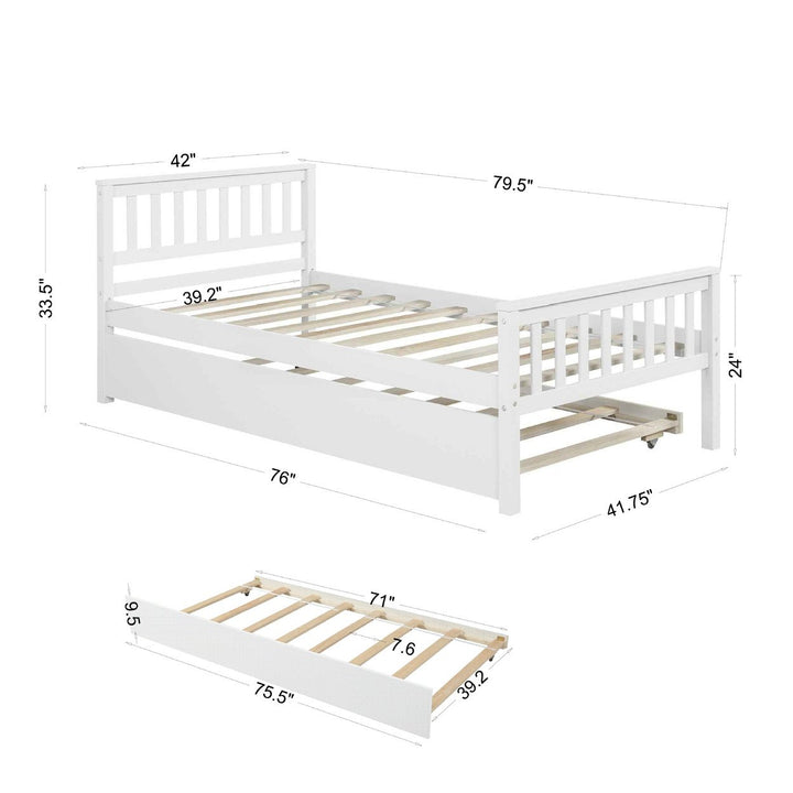 Space-Saving Twin Bed With Trundle And Headboard, No Box Spring Required, Ideal For Small Bedrooms And Living Spaces, Image 9