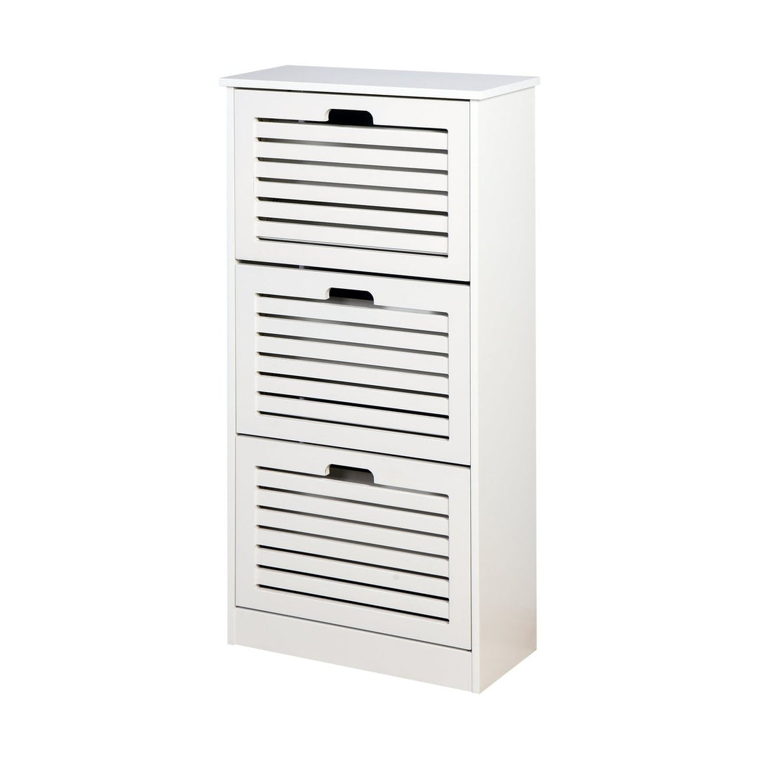 White Wooden Shoe Cabinet for Entryway with 3 Flip Doors Space Saving Storage 20.94x9.45x43.11 Inch Image 1