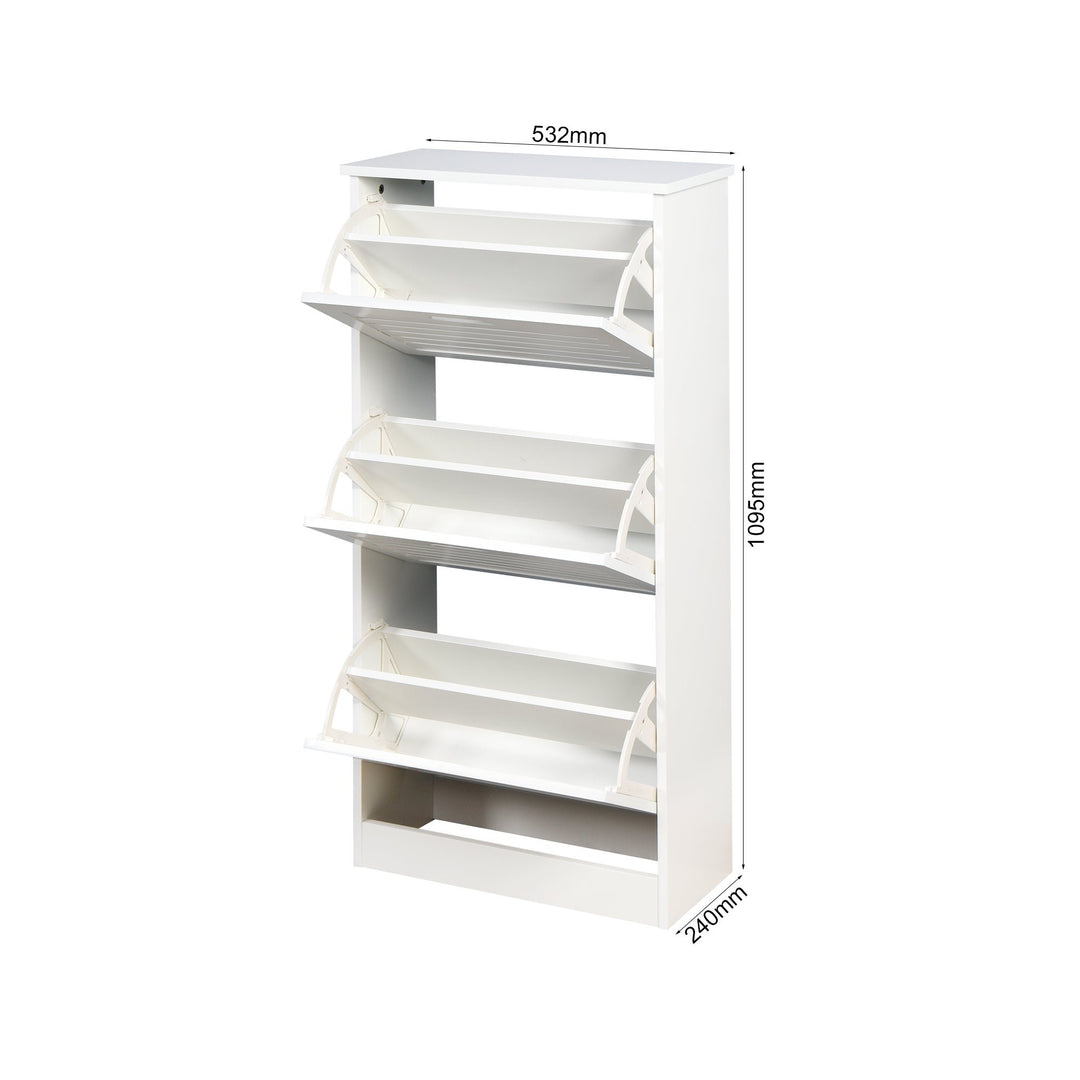 White Wooden Shoe Cabinet for Entryway with 3 Flip Doors Space Saving Storage 20.94x9.45x43.11 Inch Image 3