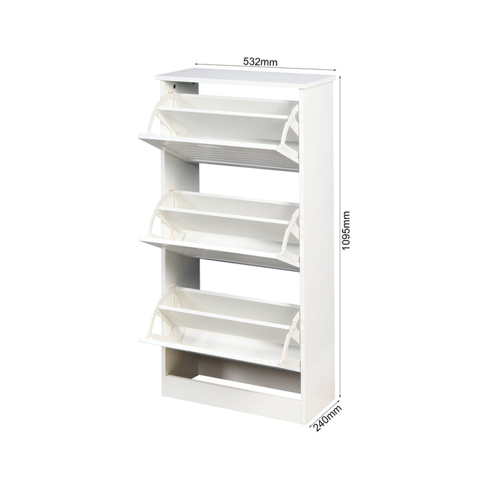 White Wooden Shoe Cabinet for Entryway with 3 Flip Doors Space Saving Storage 20.94x9.45x43.11 Inch Image 3