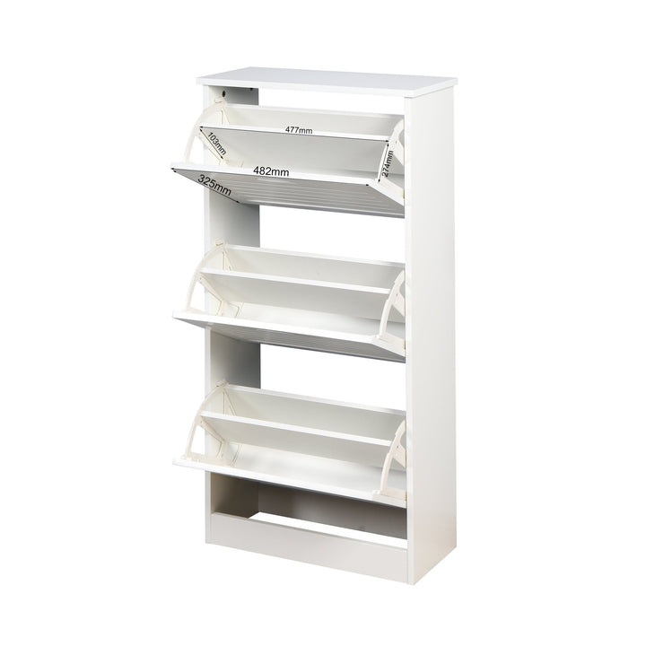 White Wooden Shoe Cabinet for Entryway with 3 Flip Doors Space Saving Storage 20.94x9.45x43.11 Inch Image 4