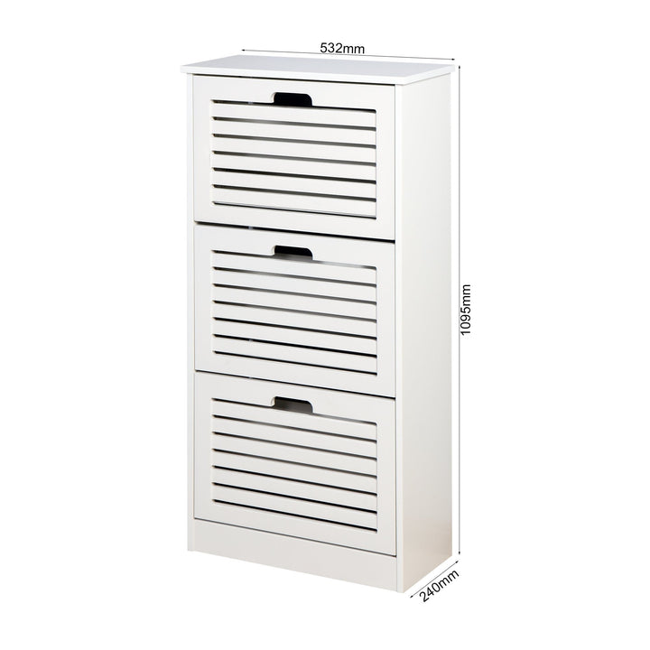 White Wooden Shoe Cabinet for Entryway with 3 Flip Doors Space Saving Storage 20.94x9.45x43.11 Inch Image 5