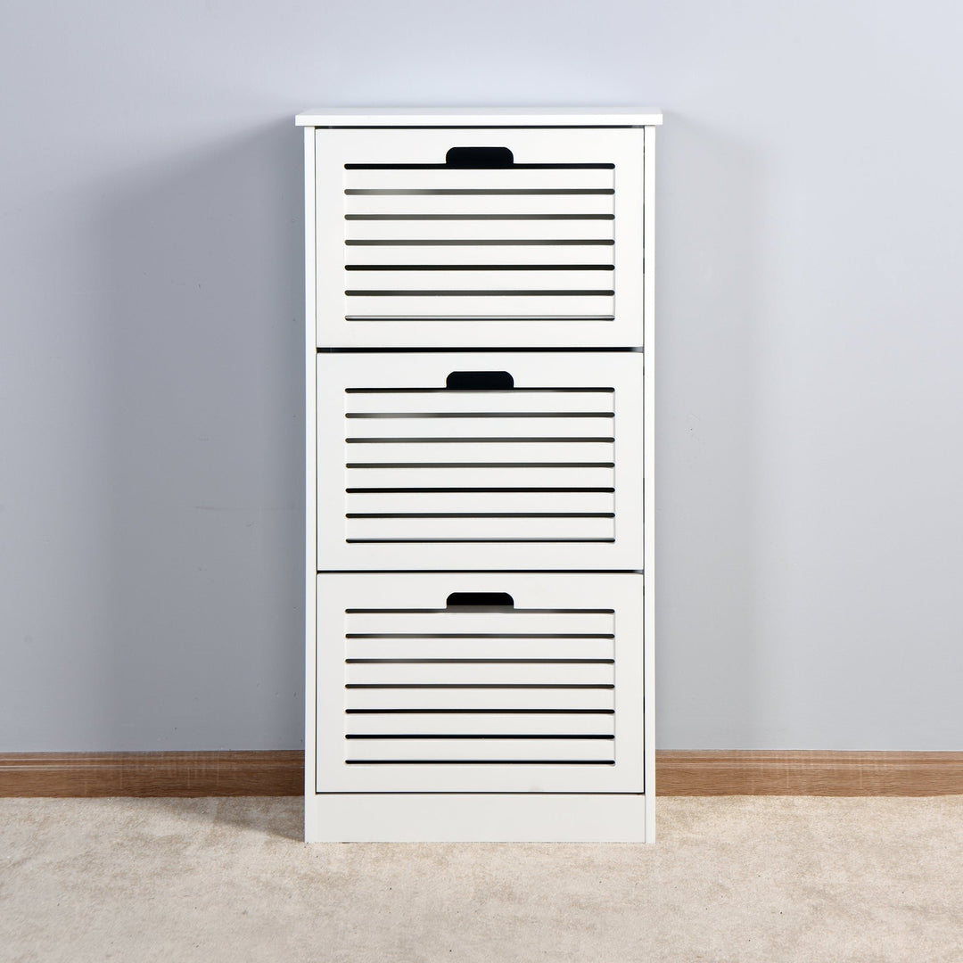 White Wooden Shoe Cabinet for Entryway with 3 Flip Doors Space Saving Storage 20.94x9.45x43.11 Inch Image 6