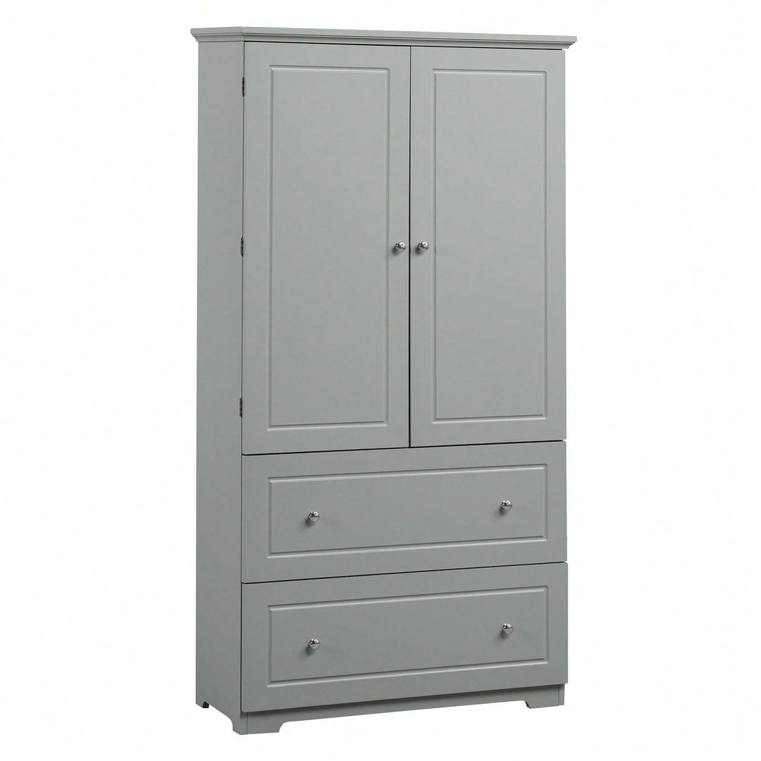 Wide Bathroom Storage Cabinet, Freestanding Storage Cabinet With Two Drawers And Adjustable Shelf, MDF Board With Image 1