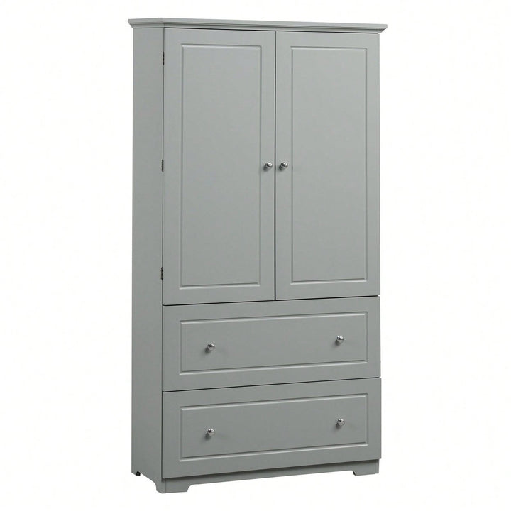 Wide Bathroom Storage Cabinet, Freestanding Storage Cabinet With Two Drawers And Adjustable Shelf, MDF Board With Image 1