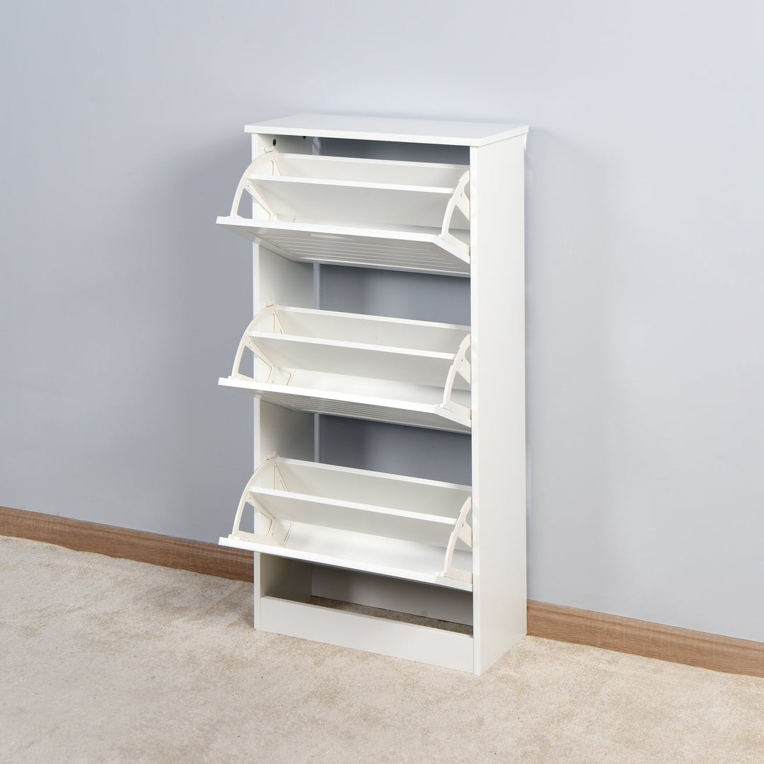 White Wooden Shoe Cabinet for Entryway with 3 Flip Doors Space Saving Storage 20.94x9.45x43.11 Inch Image 10