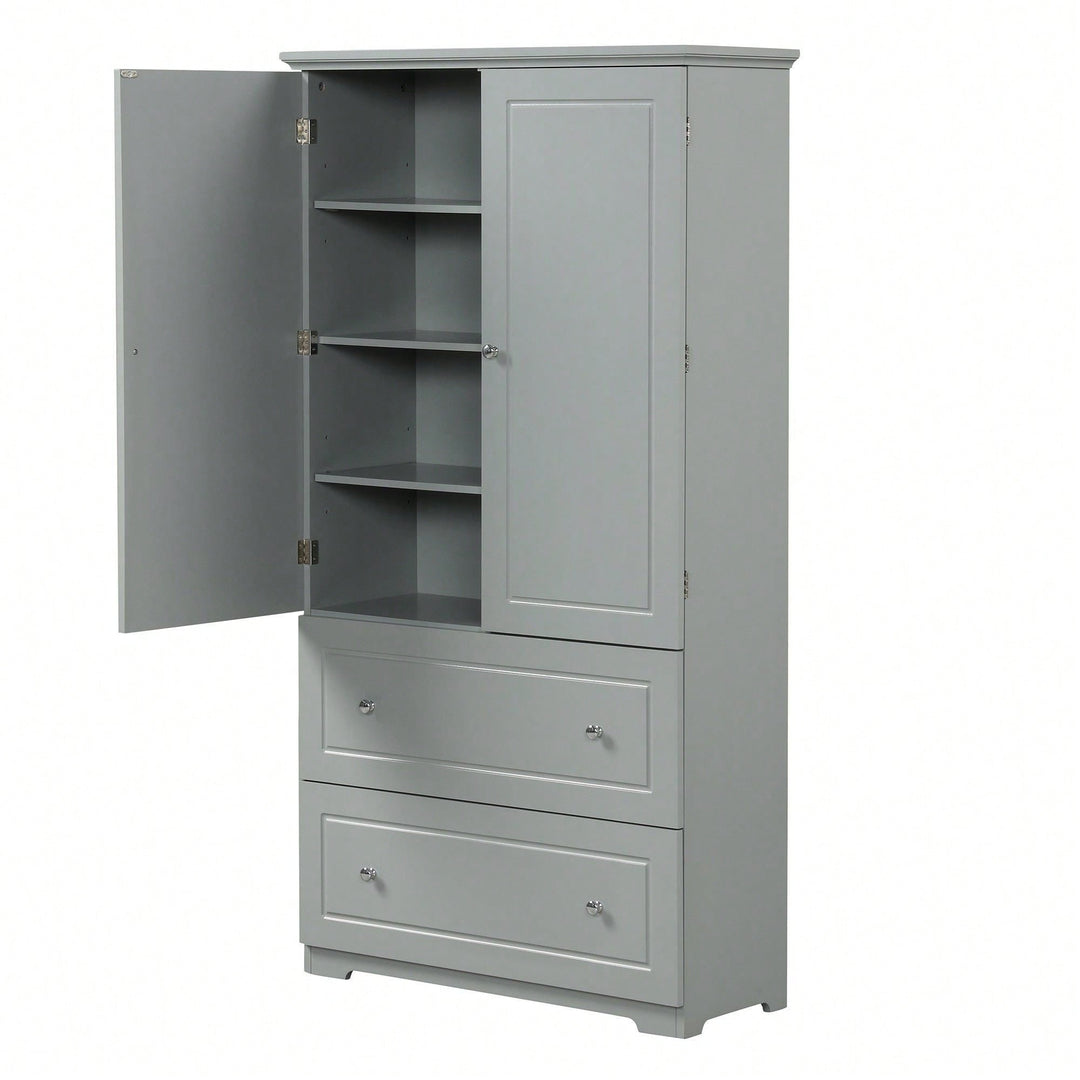 Wide Bathroom Storage Cabinet, Freestanding Storage Cabinet With Two Drawers And Adjustable Shelf, MDF Board With Image 3